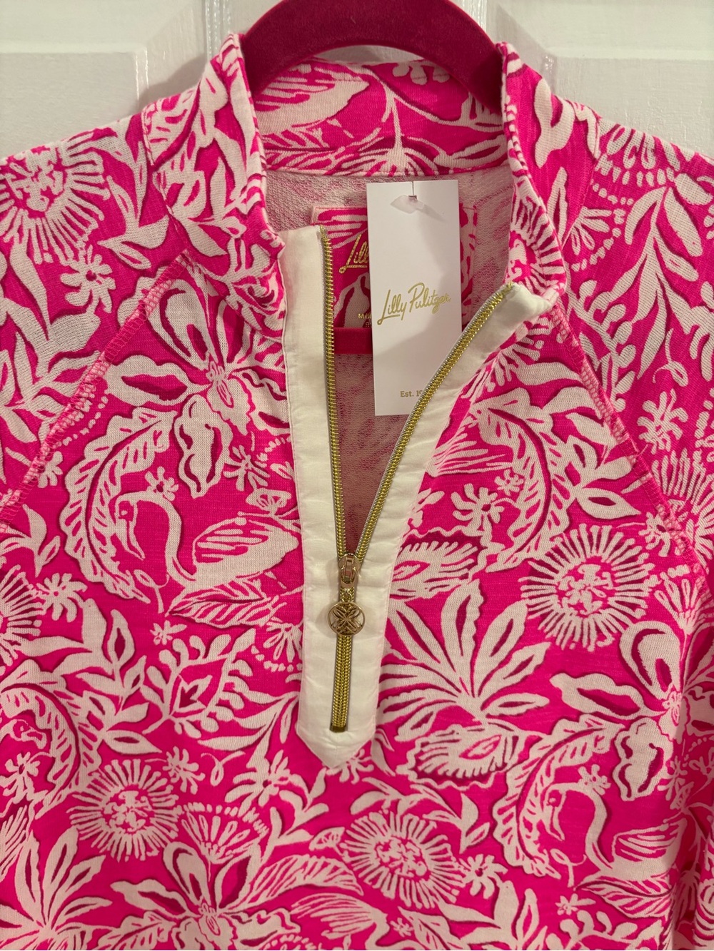 Lilly Pulitzer Fuchsia & White Floral Quarter-Zip Pullover